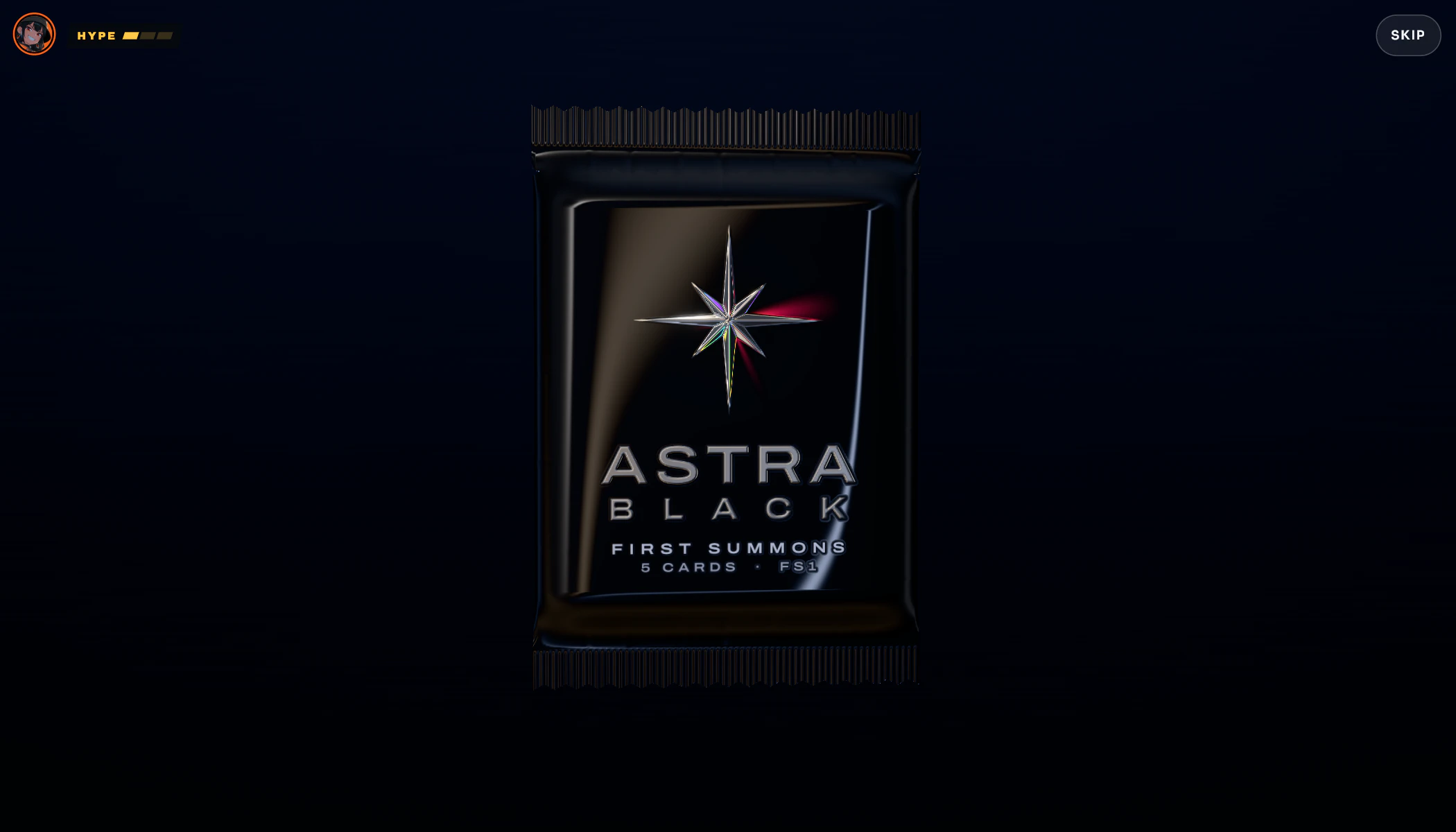 A sealed First Summons pack on the ASTRA BLACK rip screen