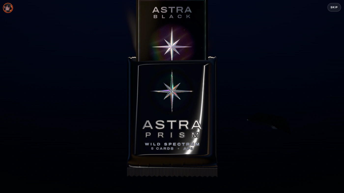 An ASTRA PRISM pack being torn open by hand, its top strip pulled away.