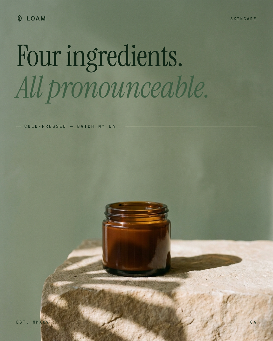 Loam / skincare — botanical imagery and restrained composition.