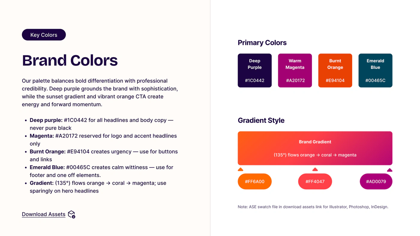 Brand colours — four roles and the one gradient