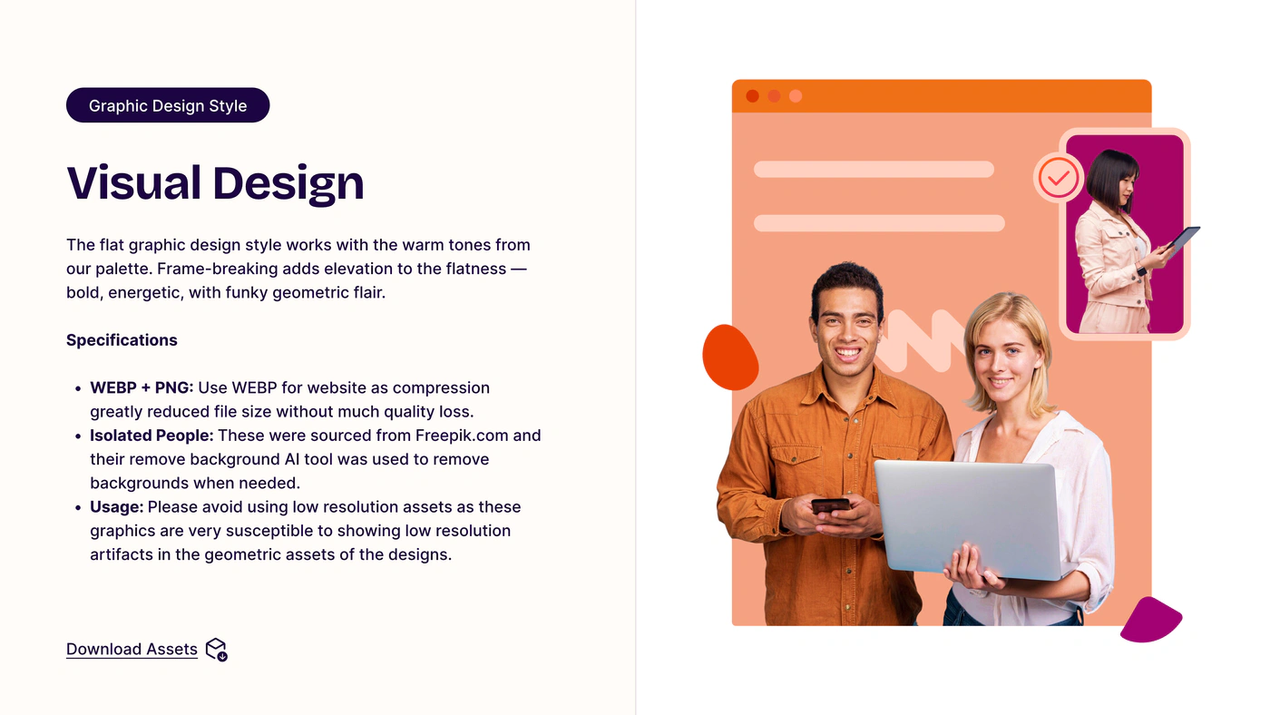 Visual design — the flat, frame-breaking composition style