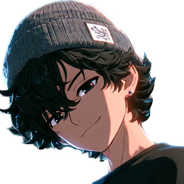 Ziggy, the approved art the edits start from: beanie, curls, bag strap, black tee